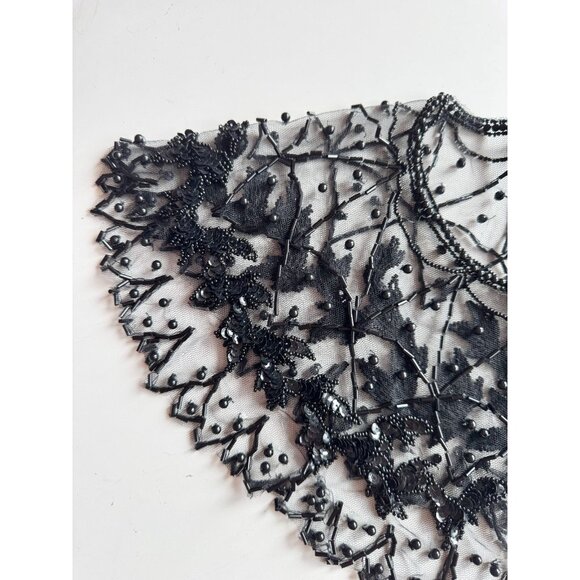 Vintage Black Beaded Sequin Embroidered Tulle Collar - Picture 7 of 14